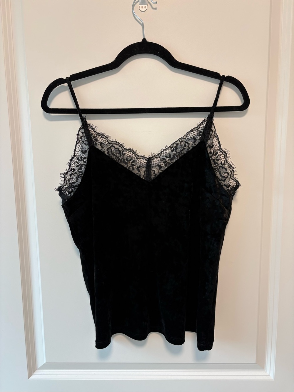 Forever 21 Black Velvet Lace-Trim Camisole Top